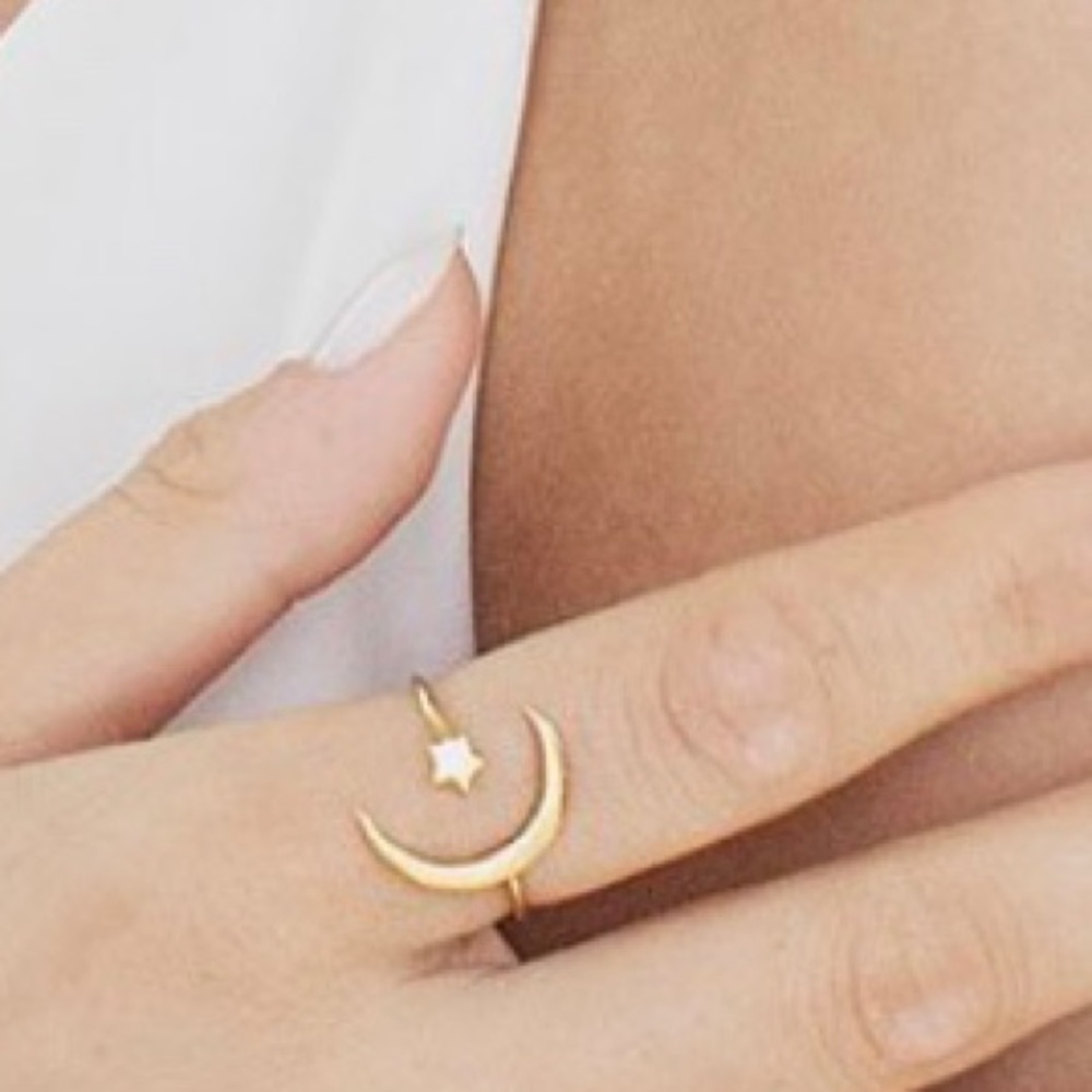 14k Gold Vermeil Crescent Moon Open Ring - Picture 2 of 5